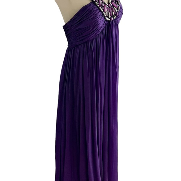 JOVANI PURPLE SILK FORMAL LONG DRESS GOWN BEADED NECKLINE 8 - Picture 9 of 11